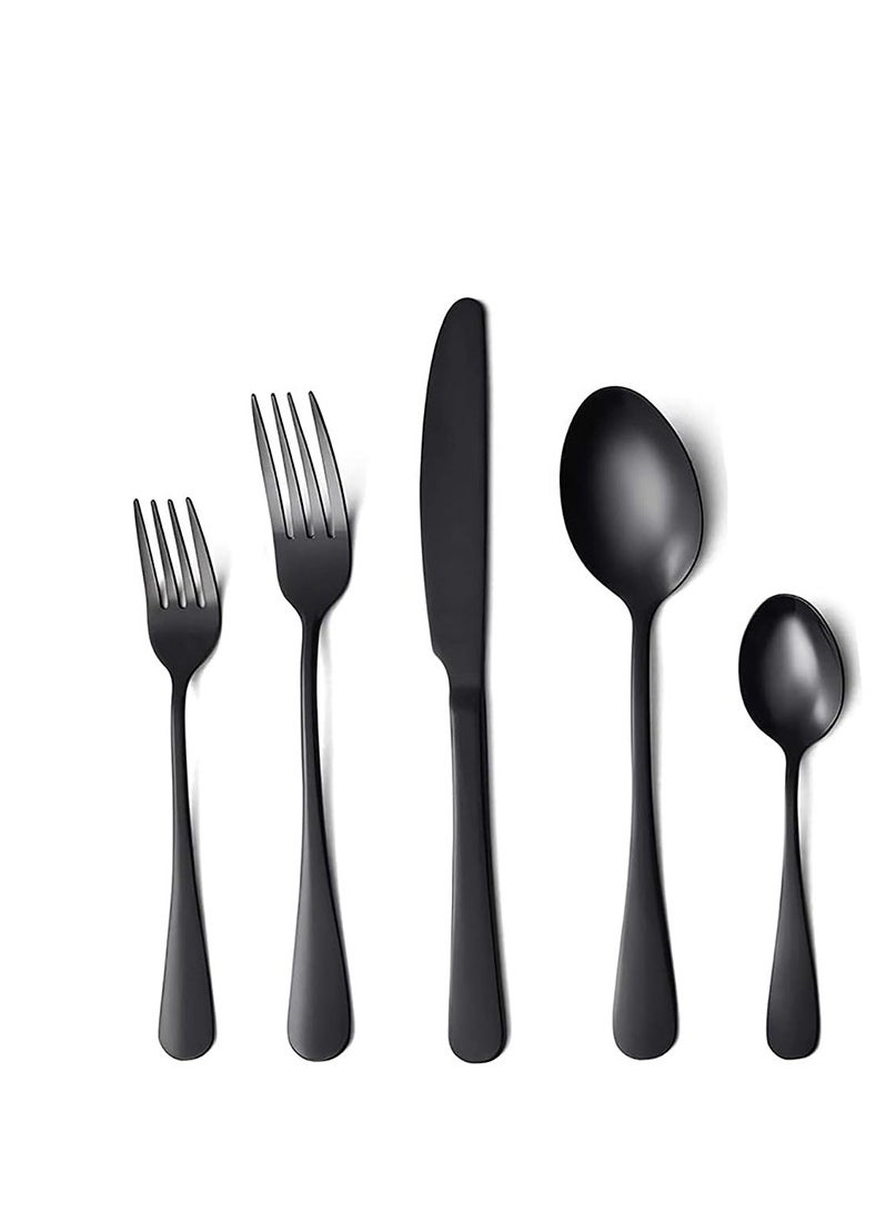 Black Silverware Set,20 Piece Stainless Steel Flatware Cutlery Set for 4, Mirror Finish, Dishwasher Safe