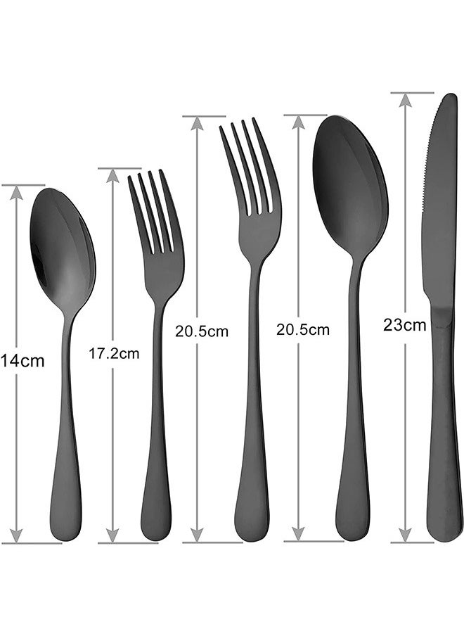 Black Silverware Set,20 Piece Stainless Steel Flatware Cutlery Set for 4, Mirror Finish, Dishwasher Safe