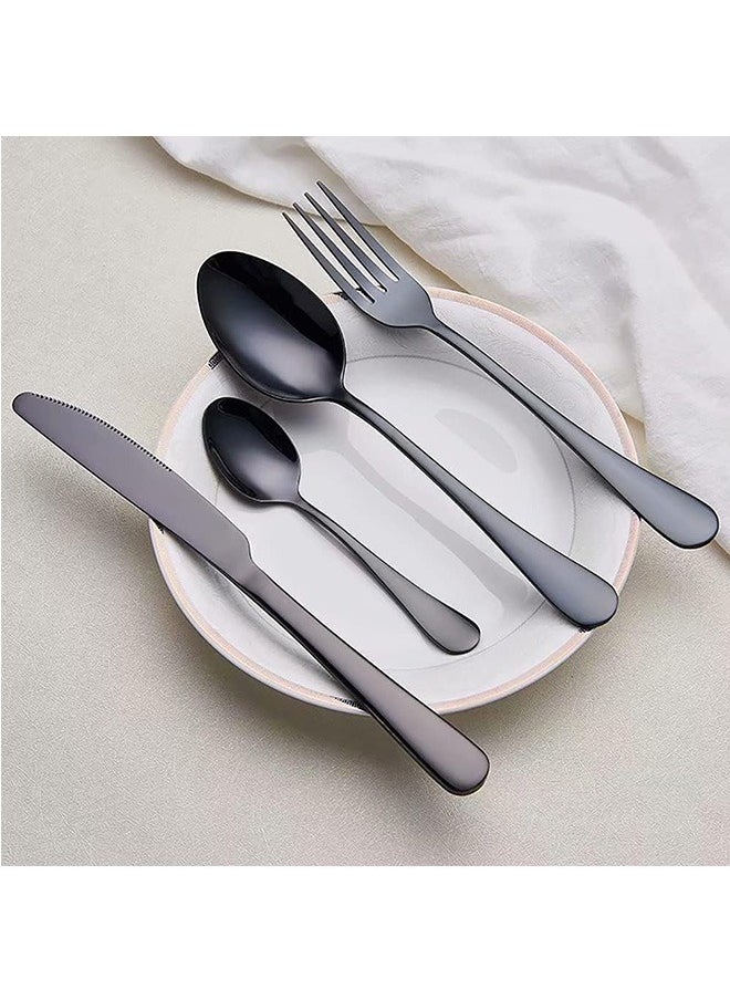 Black Silverware Set,20 Piece Stainless Steel Flatware Cutlery Set for 4, Mirror Finish, Dishwasher Safe