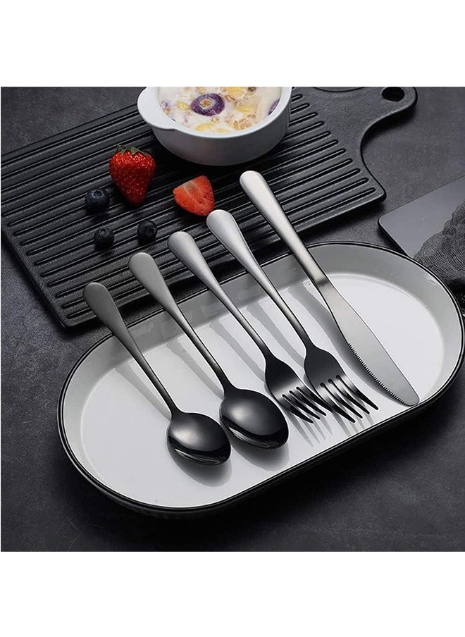 Black Silverware Set,20 Piece Stainless Steel Flatware Cutlery Set for 4, Mirror Finish, Dishwasher Safe