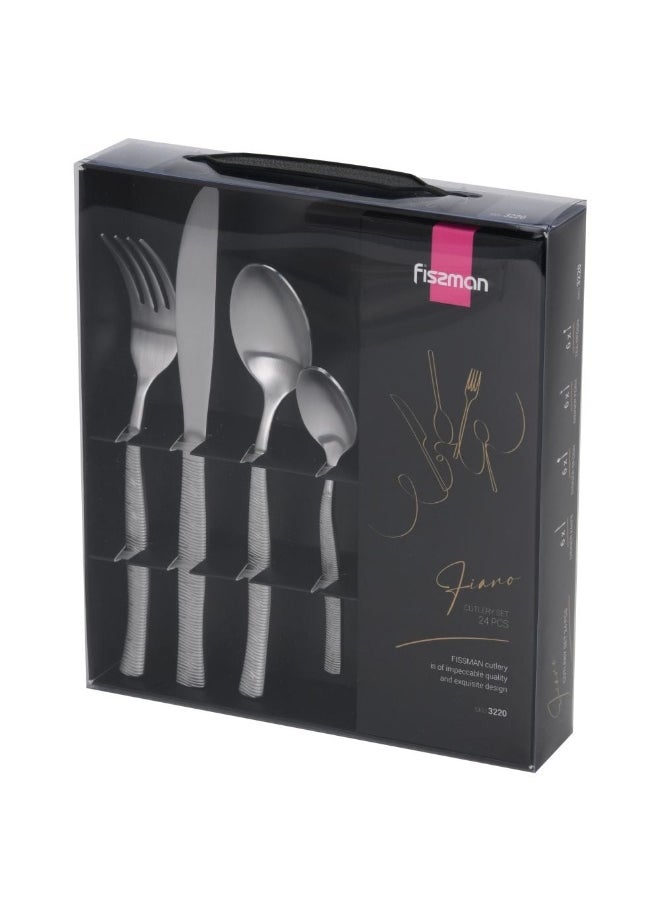 Fissman 24-Piece Cutlery Set Iano Series Stainless Steel Elegant And Durable Includes Knives Forks Spoons And Teaspoons Perfect For Formal Dining Or Everyday Use