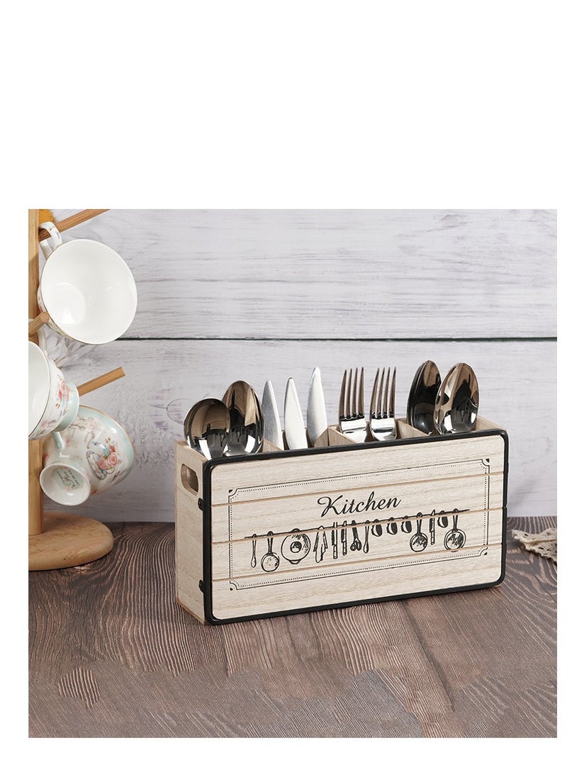 Wooden Silverware Holder, 4 Compartments Kitchen Utensil Holder for Countertop,Rustic Spoon Tools Storage Caddy Decoroon Decor