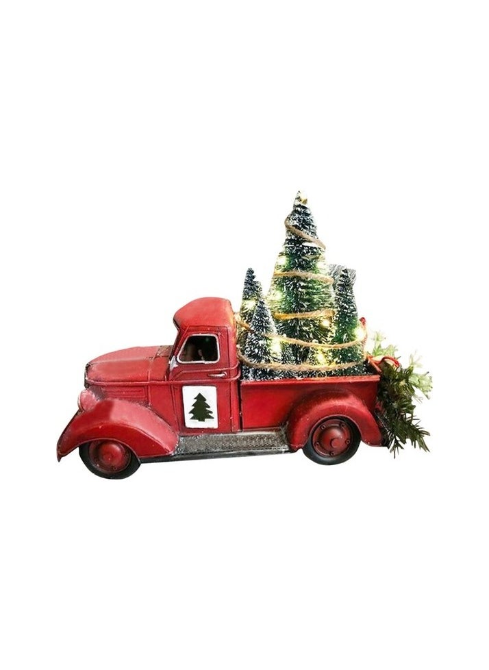 Gui Xulian Christmas Red Truck Decor, Farm House Resin Truck Truck Light Decorations with Mini Colour:Green