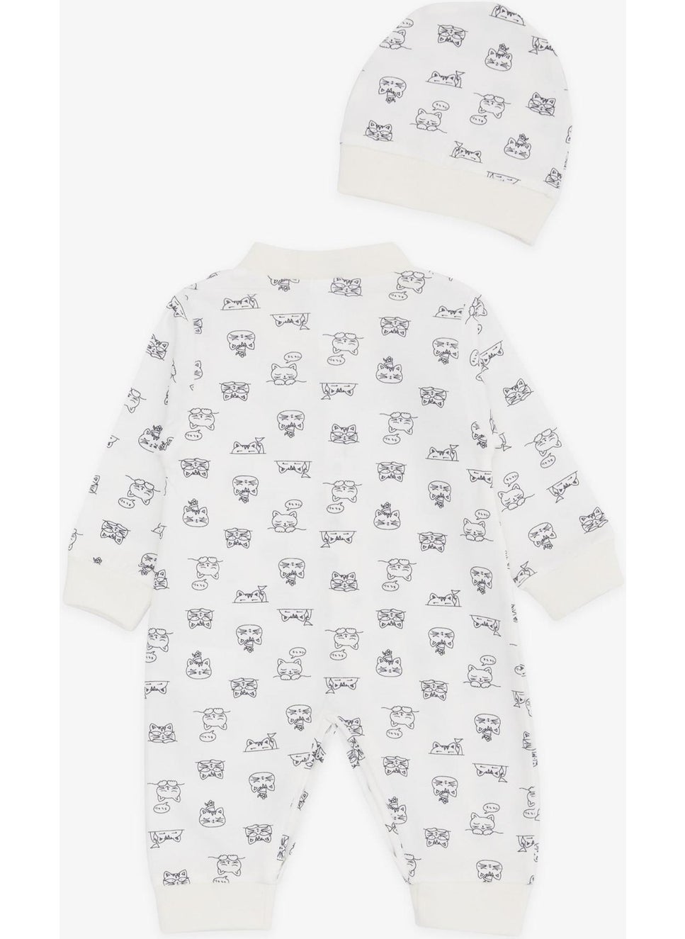 Breeze Baby Boy Jumpsuit Sleepy Kitten Patterned 0-3 Months-6 Months, Ecru