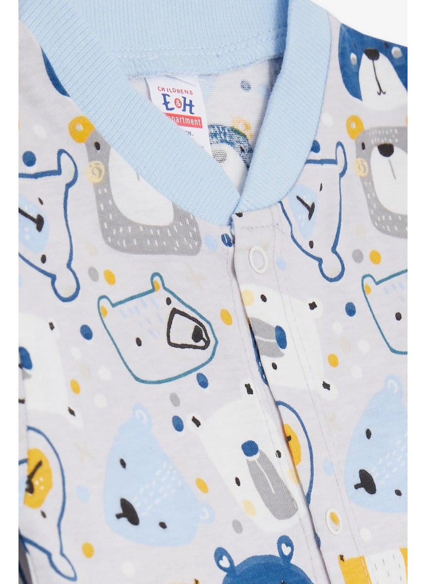 Breeze Baby Boy Rompers with Cute Teddy Bear Pattern, 0-3 Months-6 Months, Ice Blue