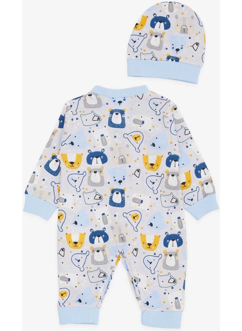 Breeze Baby Boy Rompers with Cute Teddy Bear Pattern, 0-3 Months-6 Months, Ice Blue