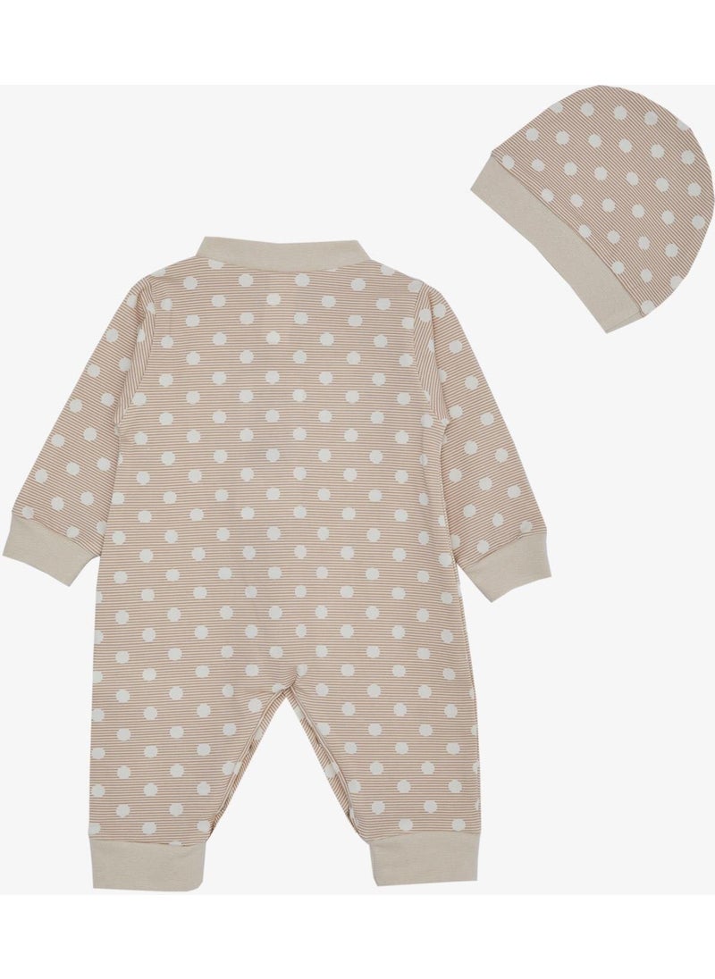 Breeze Baby Boy Jumpsuit Striped Polka Dot Patterned 0-6 Months, Beige