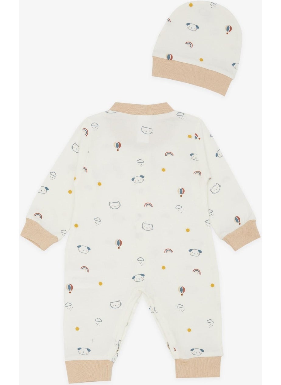 BREEZE Baby Boy Jumpsuit Sky Themed Animal Patterned 0-3 Months-6 Months, Ecru