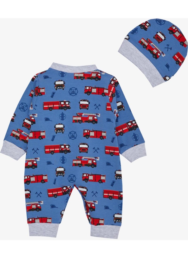 Breeze Baby Boy Jumpsuit Fire Truck Patterned 0-6 Months, Indigo