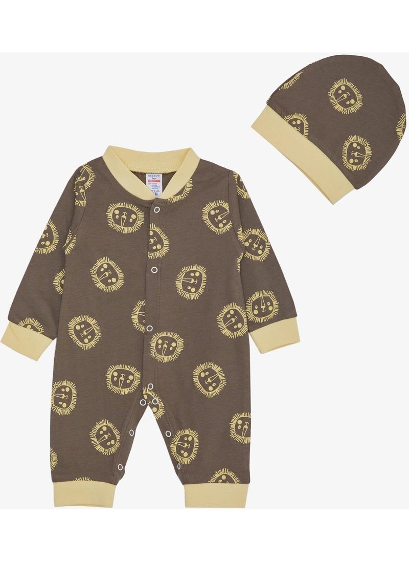 Breeze Baby Boy Jumpsuit, Cute Lion Pattern, 0-6 Months, Mink