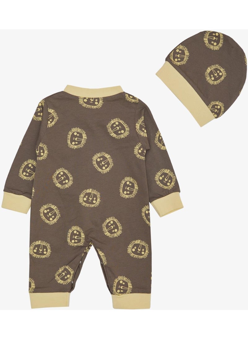 Breeze Baby Boy Jumpsuit, Cute Lion Pattern, 0-6 Months, Mink