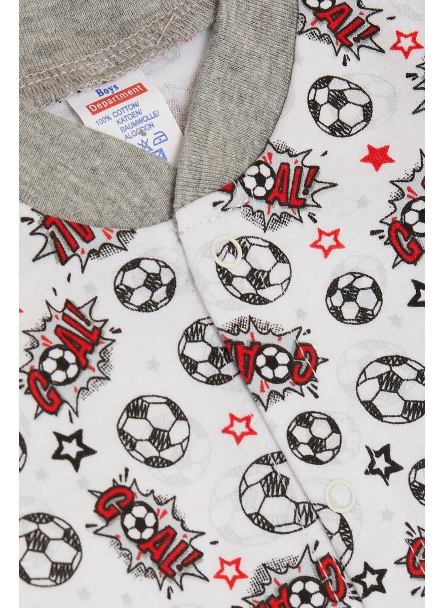 Breeze Baby Boy Jumpsuit Football Themed Ball Patterned 0-6 Months, White