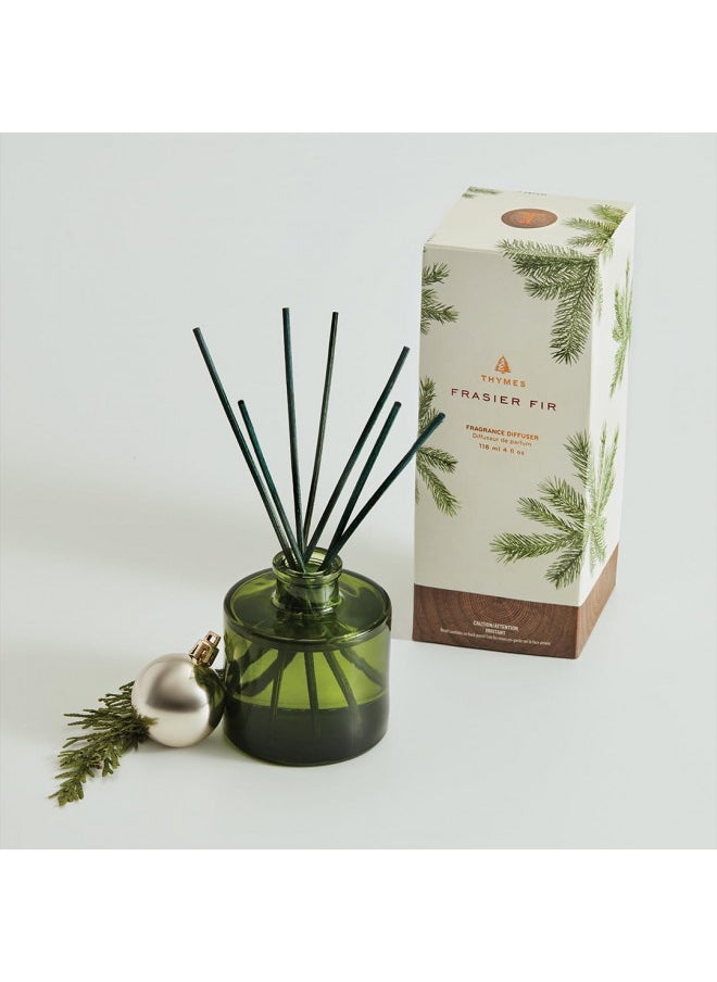 Thymes Petite Frasier Fir Diffuser - Home Fragrance Diffuser Set Includes Reed Diffuser Sticks, Fragrance Oil, and Green Glass Bottle Oil Diffuser (4 fl oz)