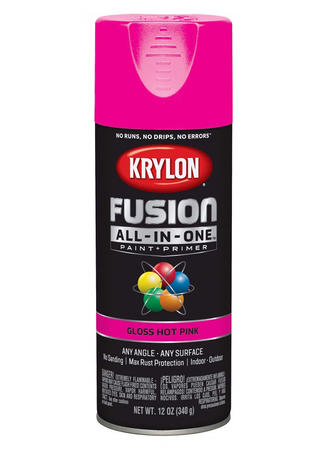 Krylon K02708007 Fusion All-In-One Spray Paint for Indoor/Outdoor Use, Gloss Hot Pink 12 Ounce (Pack of 1)