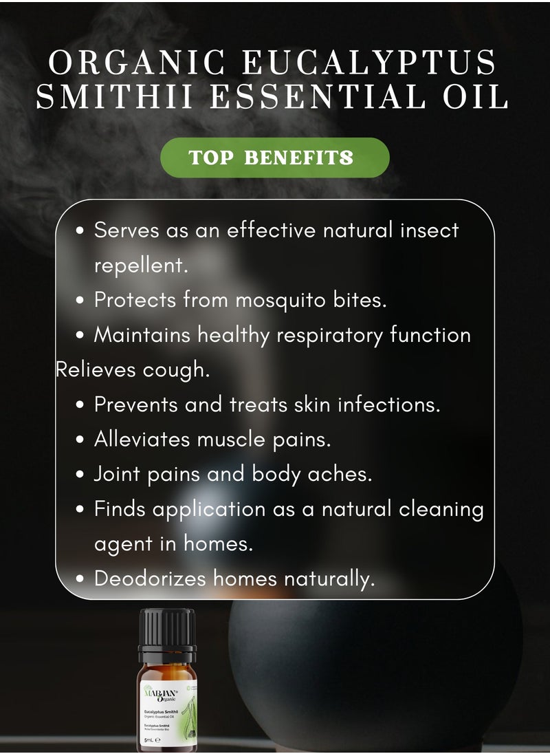 Eucalyptus Smithii Essential Oil 10ml - Certified Organic by The Soil Association