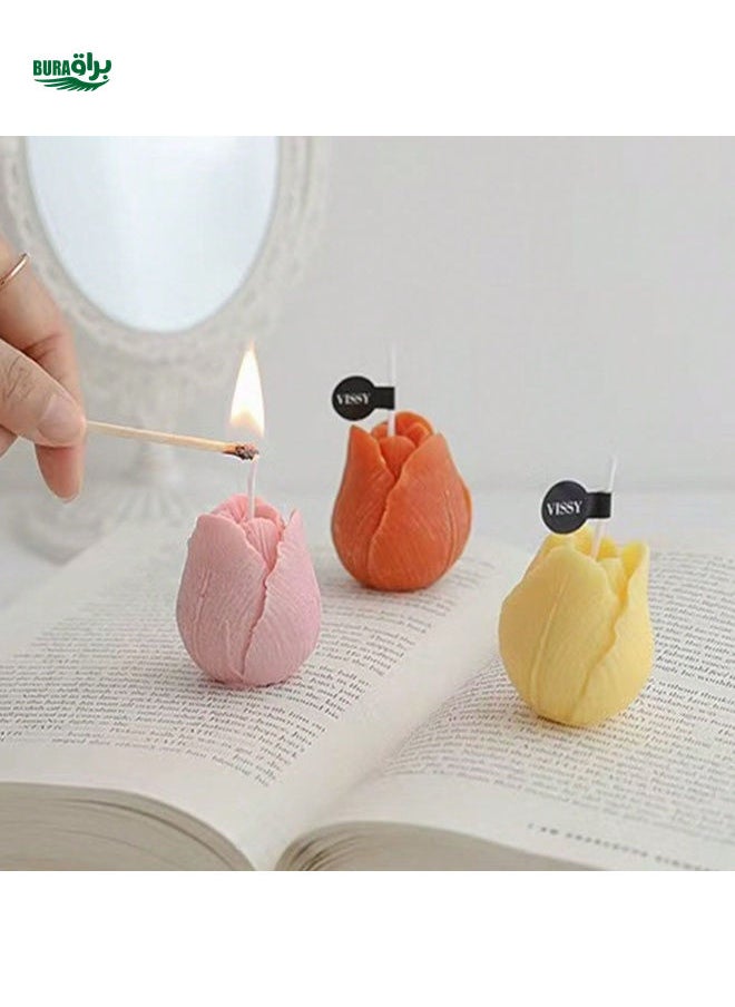 1pc Tulip Scented Candle Valentine's Day Souvenir Handmade Simulation Creative Gift Ornament Flower Shape Candle Candle