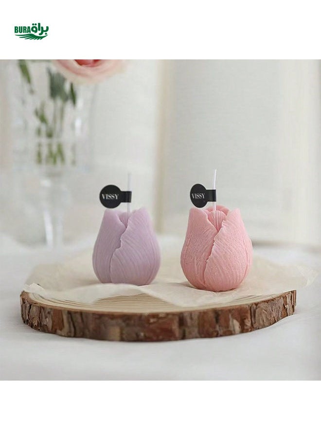 1pc Tulip Scented Candle Valentine's Day Souvenir Handmade Simulation Creative Gift Ornament Flower Shape Candle Candle