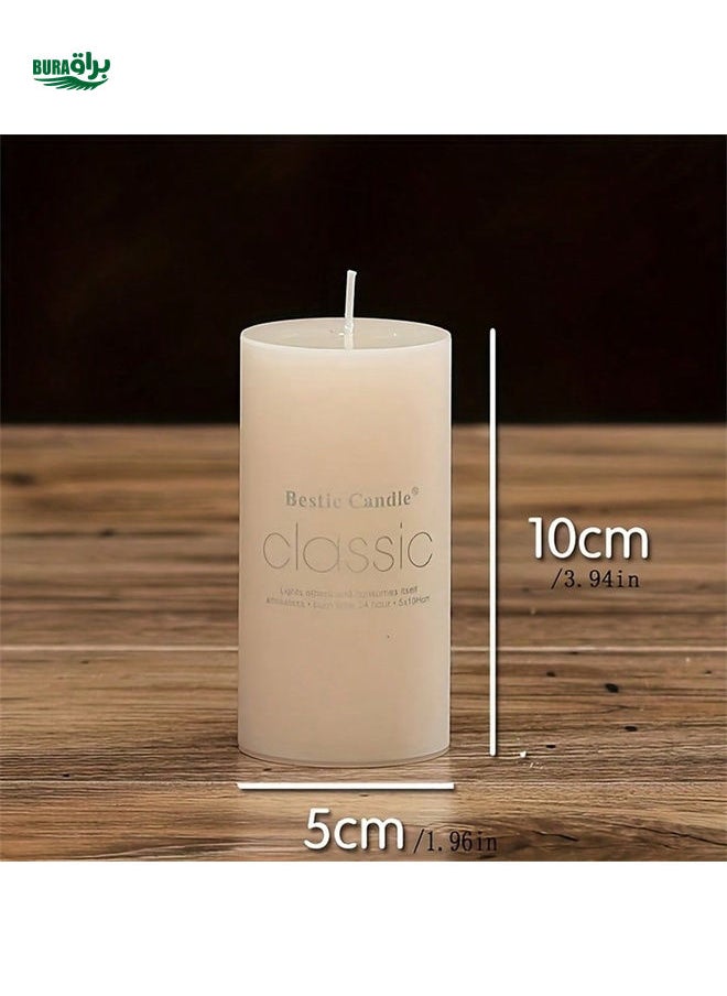 1pc Classic Pillar Wax Romantic Smokeless Wedding Candle, Ivory White Circular Pillar Candle For Party & Home Use