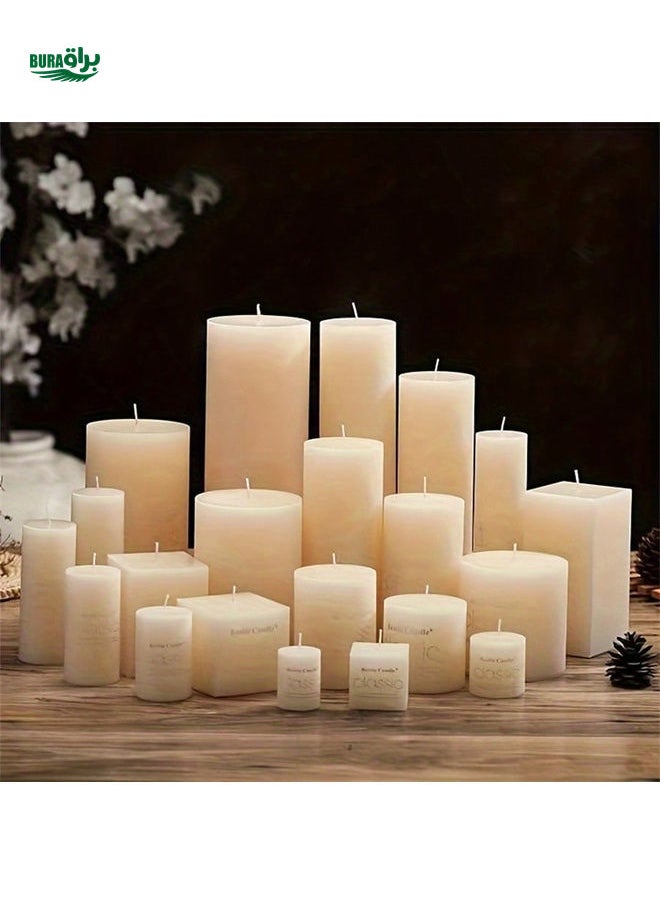 1pc Classic Pillar Wax Romantic Smokeless Wedding Candle, Ivory White Circular Pillar Candle For Party & Home Use