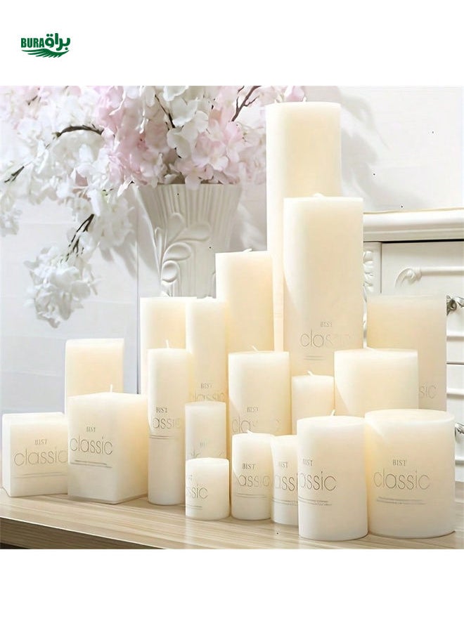 1PC/Classic Column Wax Romantic Smokeless Wedding Hotel Ivory White Cylindrical Candle