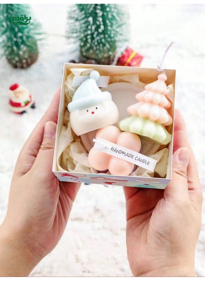 3Pcs Macaron Color Aromatherapy Candle Gift Box Christmas Eve Handheld Gift Set Holiday Atmosphere Aromatherapy Candle Party Photography Props