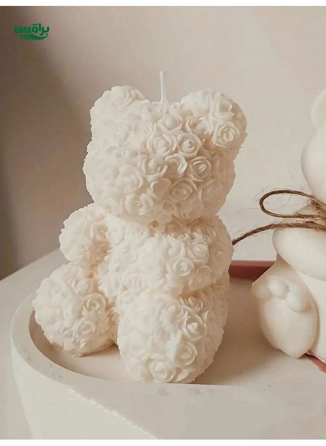 1pc Rose Bear Aromatherapy Candle, Lovely Decoration Wedding Partner Hand Gift Home Decoration