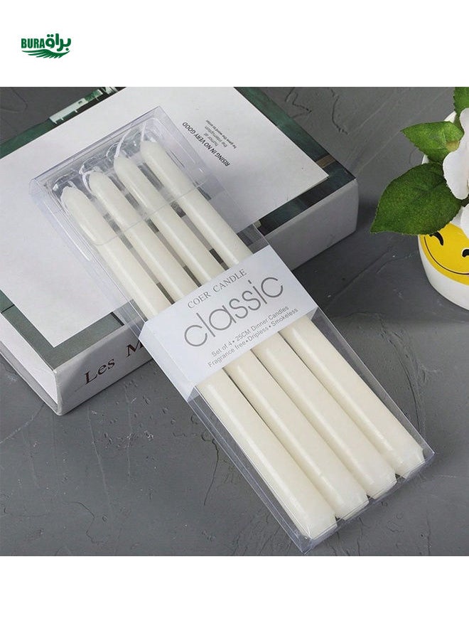 4pcs European Style Pillar Candles, Romantic Ivory White Tapered Candles For Wedding Decor