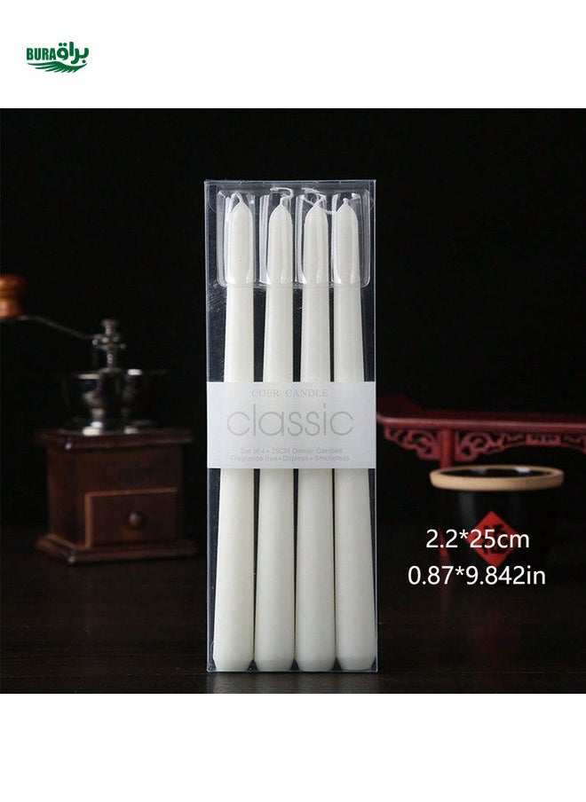 4pcs European Style Pillar Candles, Romantic Ivory White Tapered Candles For Wedding Decor