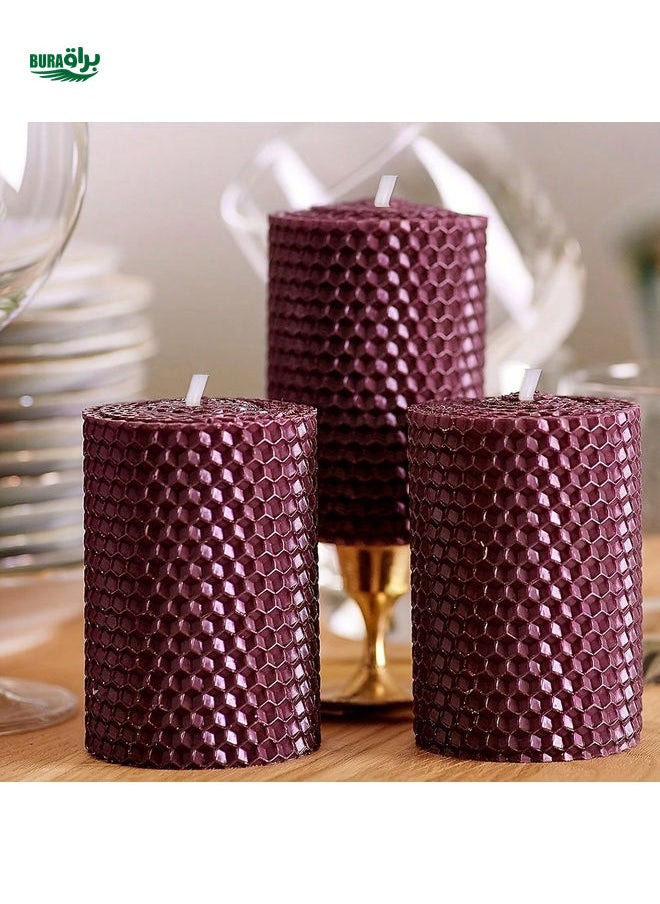 3pcs Beeswax Candle Gift Set - Colored Pillar Candles (10 X 5cm), Honey Scented, Smokeless And Long Burning, Suitable For Romantic Home Decor And Special Occasions