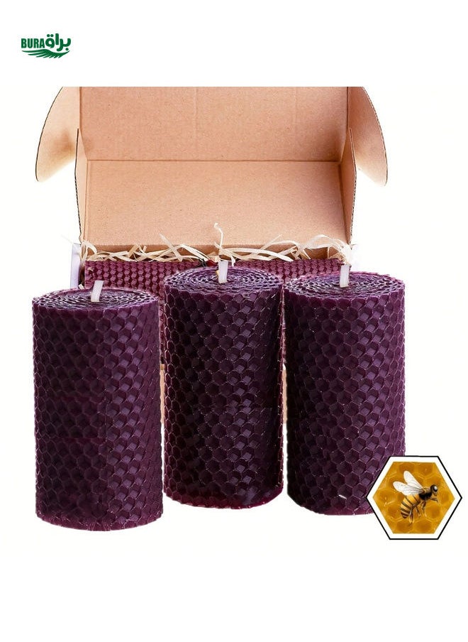 3pcs Beeswax Candle Gift Set - Colored Pillar Candles (10 X 5cm), Honey Scented, Smokeless And Long Burning, Suitable For Romantic Home Decor And Special Occasions