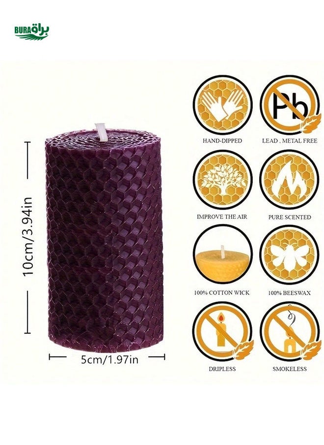 3pcs Beeswax Candle Gift Set - Colored Pillar Candles (10 X 5cm), Honey Scented, Smokeless And Long Burning, Suitable For Romantic Home Decor And Special Occasions