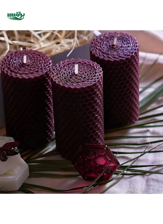 3pcs Beeswax Candle Gift Set - Colored Pillar Candles (10 X 5cm), Honey Scented, Smokeless And Long Burning, Suitable For Romantic Home Decor And Special Occasions