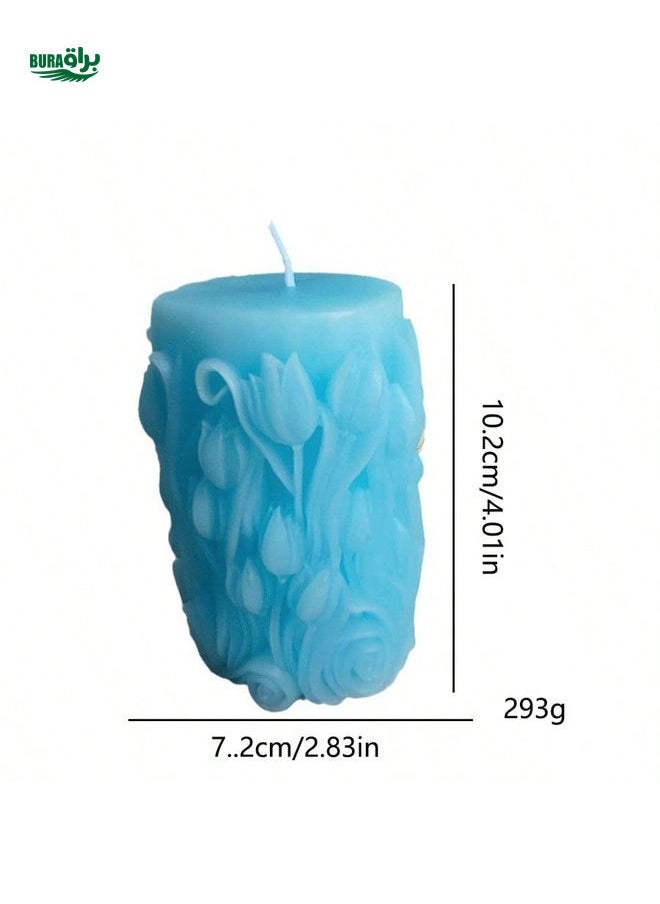 1pc Handmade Flower Shaped Pillar Candle Incense Decor, May Have Slight Color Difference