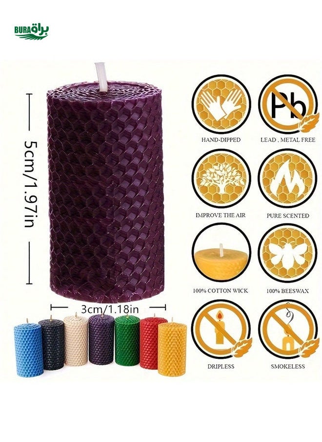 Set Of 7 Beeswax Candles In 7 Colors - Candles For Home Decor, Dinner, Party And Meditation (7 Colors, 7 Pcs, 2 X 1.2 In)