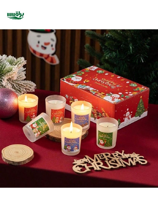 6pcs/Set Christmas Glass Jar Soy Wax Scented Candles Gift Box, Long Lasting Fragrance, Convenient For Home Use