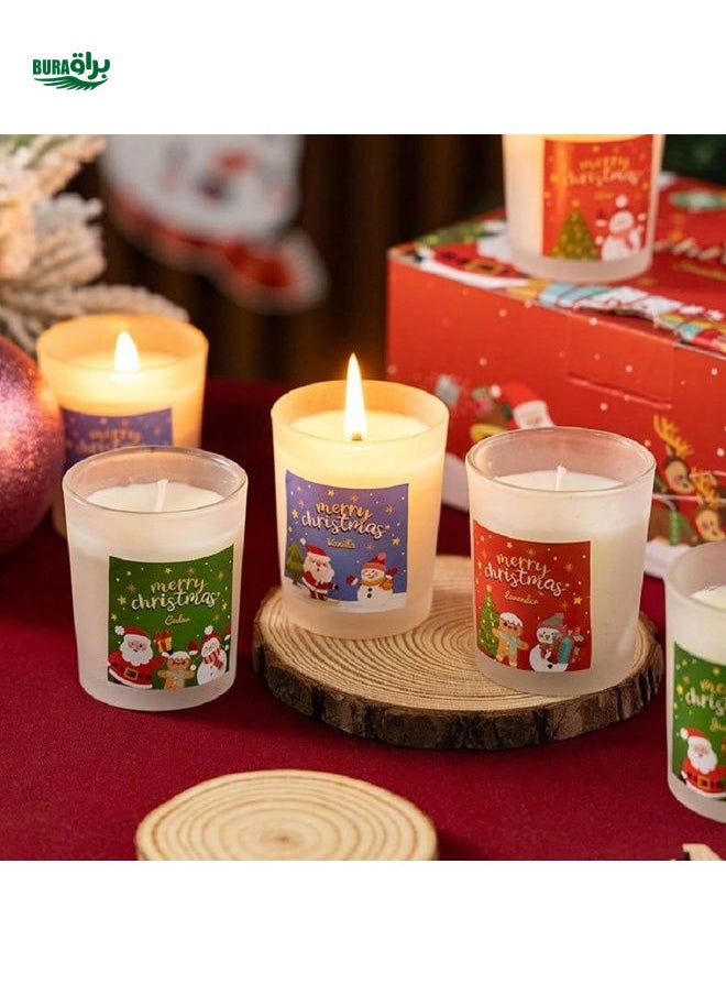 6pcs/Set Christmas Glass Jar Soy Wax Scented Candles Gift Box, Long Lasting Fragrance, Convenient For Home Use