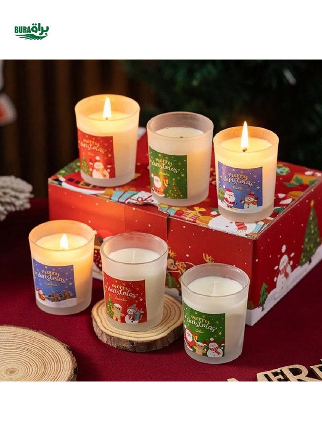 6pcs/Set Christmas Glass Jar Soy Wax Scented Candles Gift Box, Long Lasting Fragrance, Convenient For Home Use