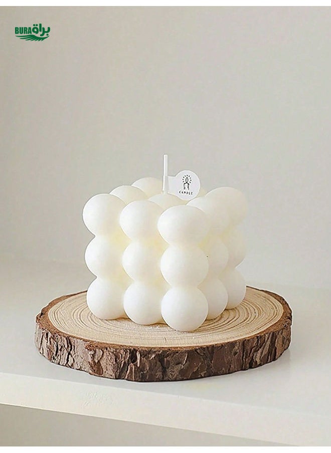 1pc White Scented Candle In Magic Cube Shape, Small Size, For Creative Home Decor