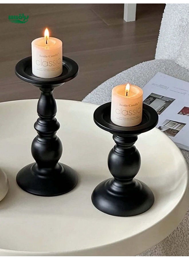 1pcs Vintage Black Iron Candlestick, Decorative Centerpiece, Dining Table Candle Holder, Entryway Decor, Roman Column Candle Holder, Suitable For Home, Restaurant, Entryway