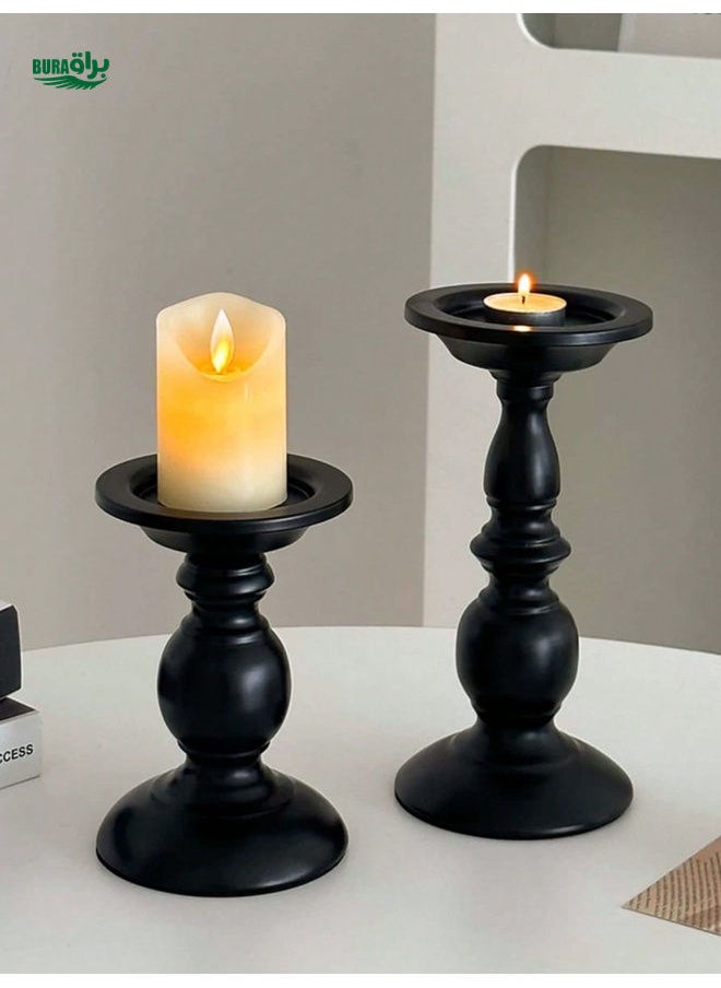 1pcs Vintage Black Iron Candlestick, Decorative Centerpiece, Dining Table Candle Holder, Entryway Decor, Roman Column Candle Holder, Suitable For Home, Restaurant, Entryway