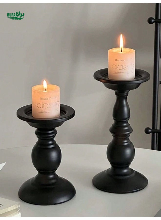 1pcs Vintage Black Iron Candlestick, Decorative Centerpiece, Dining Table Candle Holder, Entryway Decor, Roman Column Candle Holder, Suitable For Home, Restaurant, Entryway