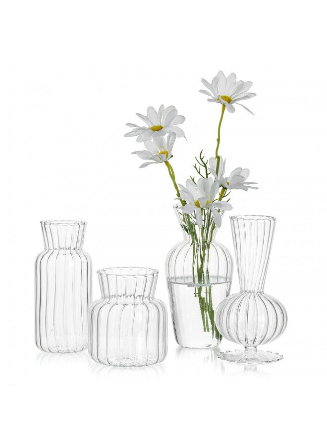 Mini Glass Vases for Centerpieces - Hewory Clear Small Bud Vases in Bulk, Cute Flower Vases Set for Wedding, Home Decoration, Table Decor (Clear, 4)