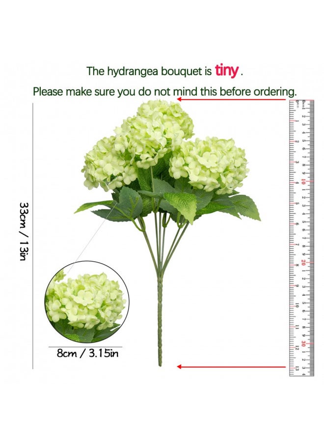 GREENTIME Tiny Artificial 7 Heads Hydrangea Bouquet Faux 13 Inches Mini Silk Hydrangea Flowers Summer Floral for Wedding Home Table Centerpiece Party Decoration (Green)