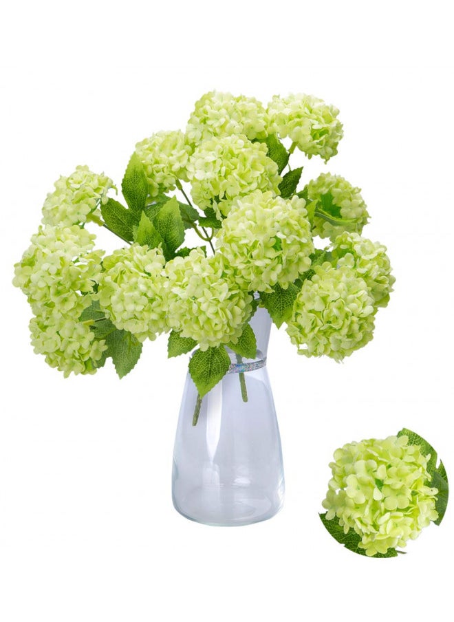 GREENTIME Tiny Artificial 7 Heads Hydrangea Bouquet Faux 13 Inches Mini Silk Hydrangea Flowers Summer Floral for Wedding Home Table Centerpiece Party Decoration (Green)