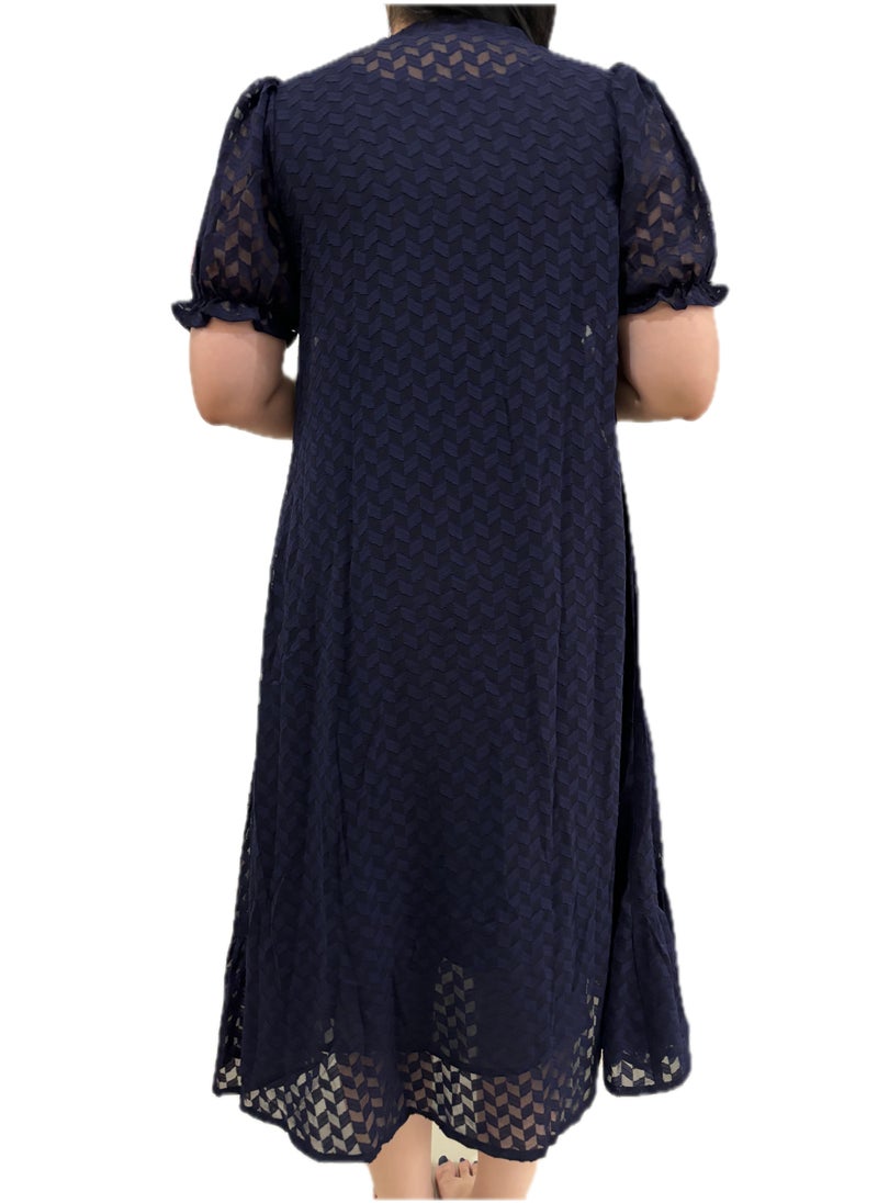 Zebees Navy Blue Lace Overlay Dress with Tie Belt , Comfortable & Stylish Maternity Dress