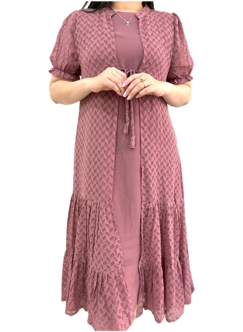 Zebees Burgundy Lace Overlay Dress with Tie Belt , Comfortable & Stylish Maternity Dress