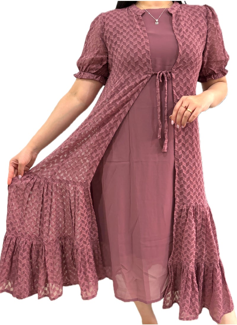 Zebees Burgundy Lace Overlay Dress with Tie Belt , Comfortable & Stylish Maternity Dress