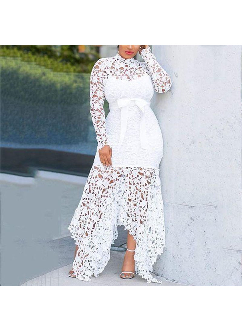 2024 Lace Hollow-out Long Sleeve Dress White