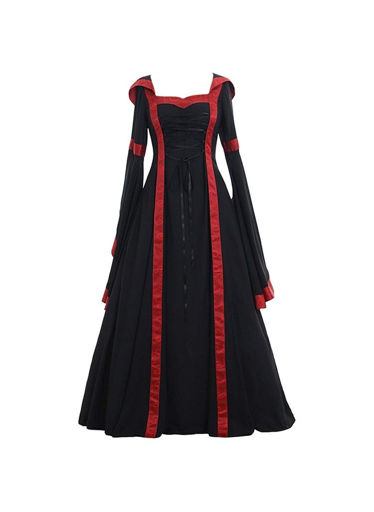 Medieval Renaissance Gown Lace-Up Square Neck Flared Sleeve Red