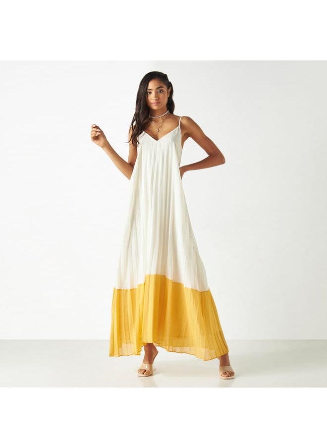 2Xtremz Pleated Sleeveless Dress with Spaghetti Straps and V-neck